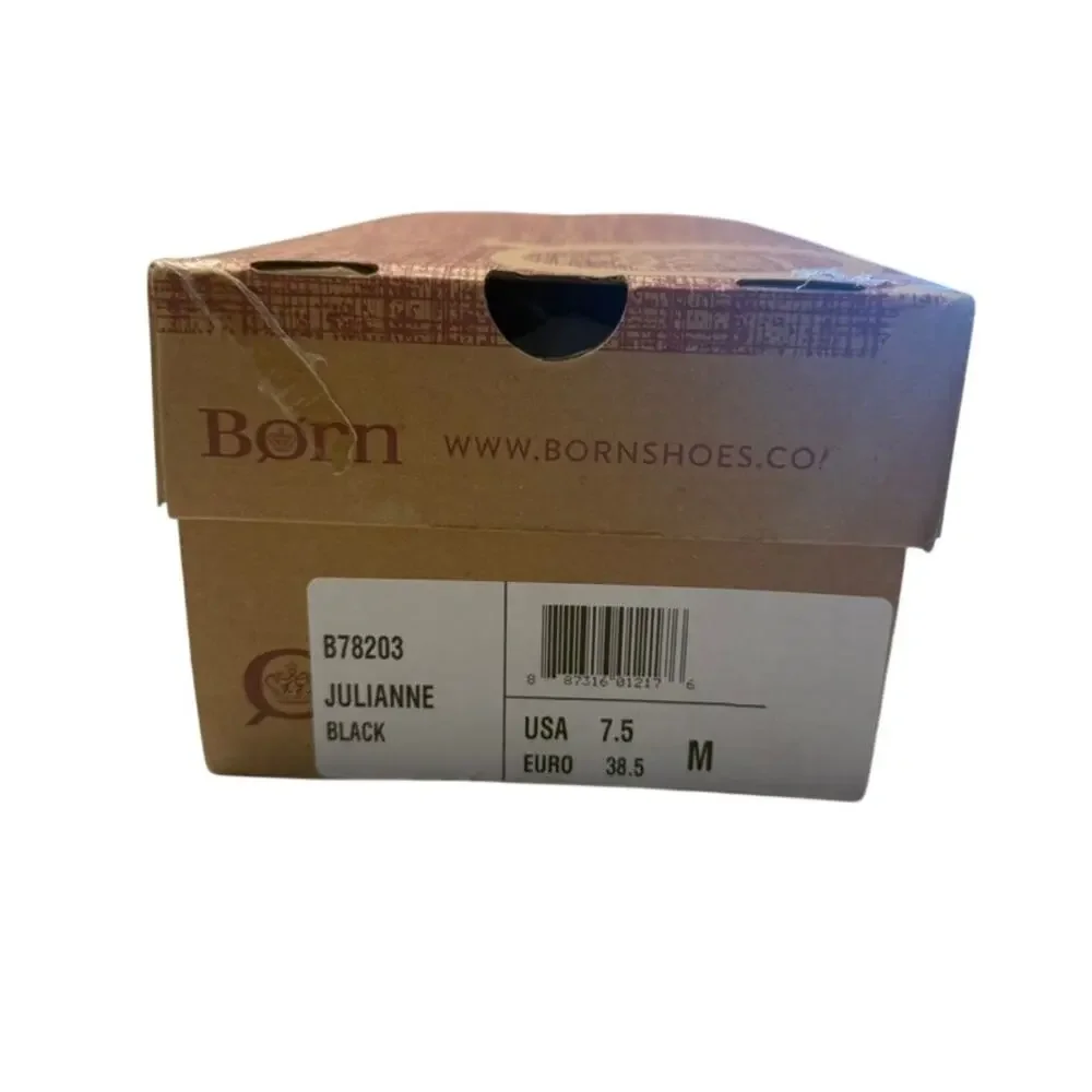 Born Julianne Flat in Black Full Grain Leather, Size 7.5